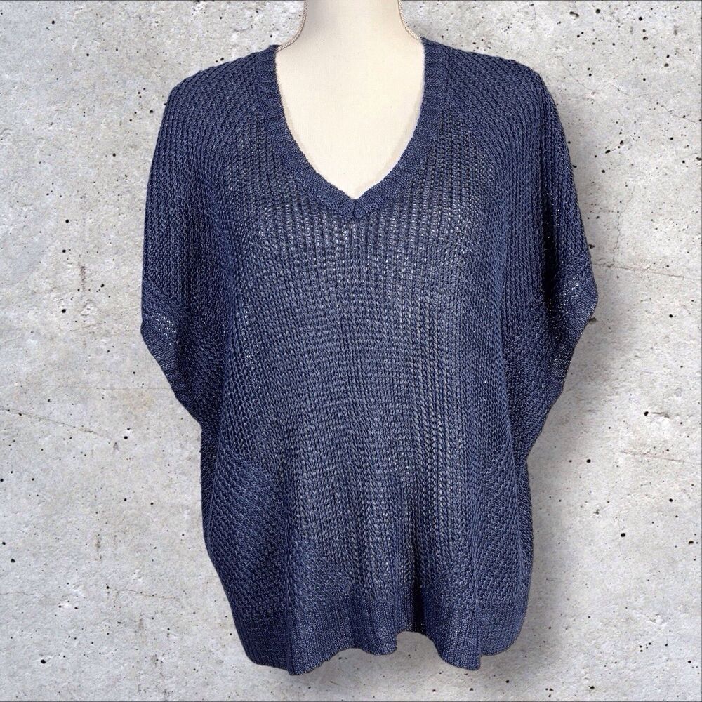 Polo Ralph Lauren 100% Linen Boxy Sweater Womens Small Oversized Blue Sleeveless